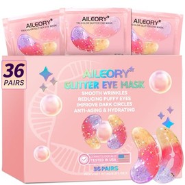 AILEORY Parches Para El Contorno De Ojos(36 Pares)- Nuevas Almohadillas De Gel Con Purpurina Tricolor Para Ojeras, Bolsas Y Arrugas  Mascarillas De...
