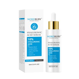 NORDBURY Hyaluronic Acid Serum, 10% Hyaluronic Acid with Vitamin C & E, Aloe Vera, Panthenol, Centella Asiatica, Enhanced Moisturization Hydrating Elasticity and Plump up the Skin Day and Night - 60ml