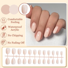 Cream Orange French False Nails Short Almond, 24Pcs 12 Sizes Solid Color Oval Acrylic Fake Nails Press on, Natural & Reusable Artificial Gel Stick on Nails for Women and Girls Manicure Decorations