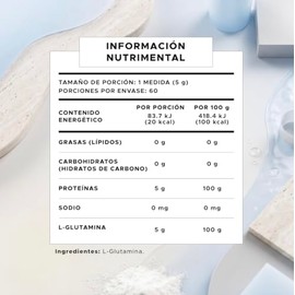 Pure Form GLUTA  Suplemento Deportivo en polvo a base de L-Glutamina pura  Libre de Conservadores y Saborizantes Añadidos  300 gramos  60 porciones   