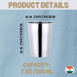 WG inc Stainless Steel Cups (6-Pack) Shatterproof 7 Oz Metal Drinking Glasses, Stackable Tumblers for Home, Kitchen, Restaurants, Camping, 7 Ounce Cups, Small Metal Cups