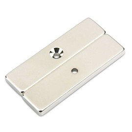 Strong Neodymium Block Magnet 60 x 15 x 5 mm N45 Nickel with Countersunk Hole Countersunk Bore for Screwing on Screw-On Holding Magnet Power Magnet Cuboid