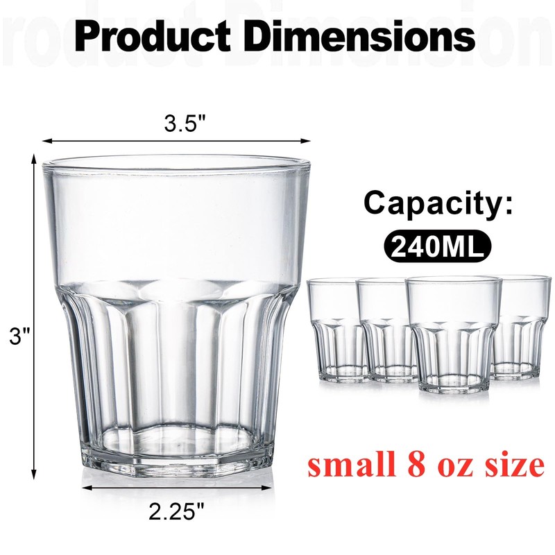 Tebery 8 Pack Clear Plastic Tumblers Cups, 8 Oz BPA-Free