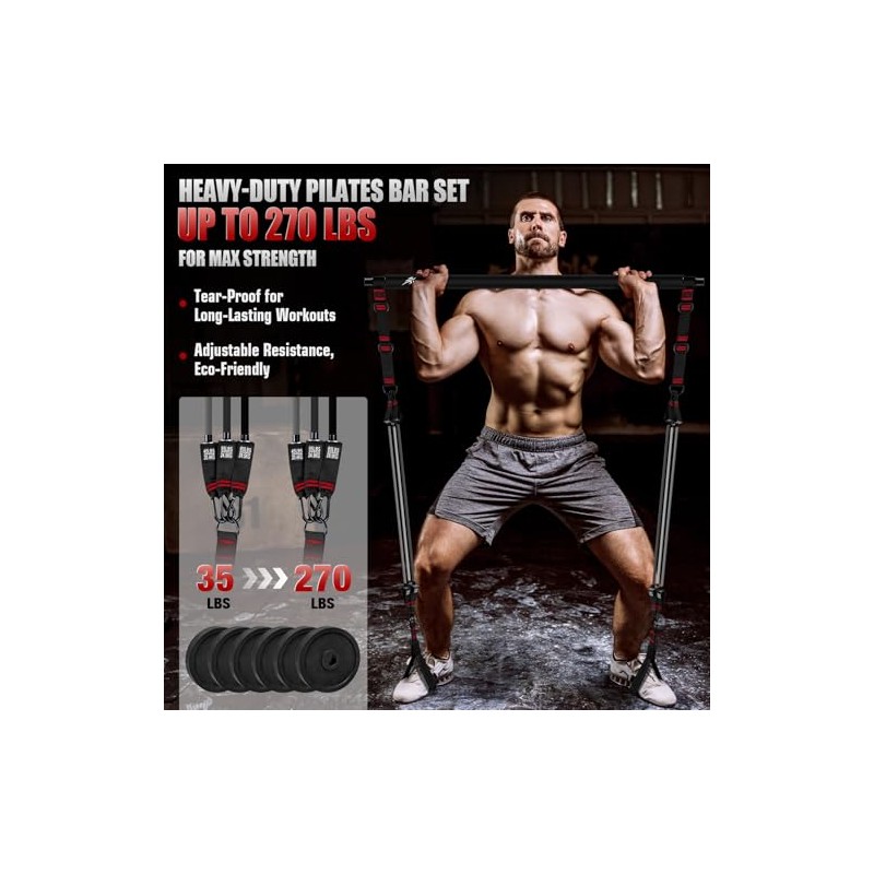 Kit de barra de pilates con bandas de resistencia, equipo