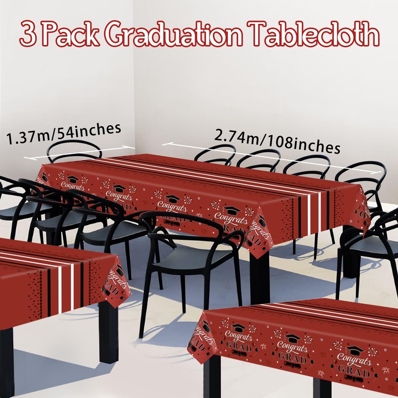 UNIIDECO 3 Pack Graduation Tablecloth Congrats Grad Disposable Tablecloth Graduation