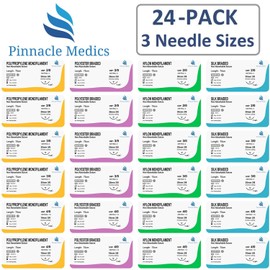 Practice Sutures | Sutures Thread with Needle (24 Mixed 2/0, 3/0, 4/0) | for Medical, Nursing, and Veterinary Students Suture Training | Suture Kit Companion | Demonstration and Education Use Only