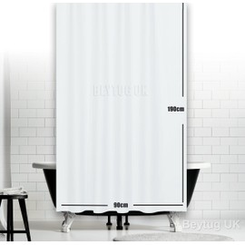Tropik Home Narrow Width Extra Long White Bathroom Shower Curtain Wide 90cm by 190cm Drop