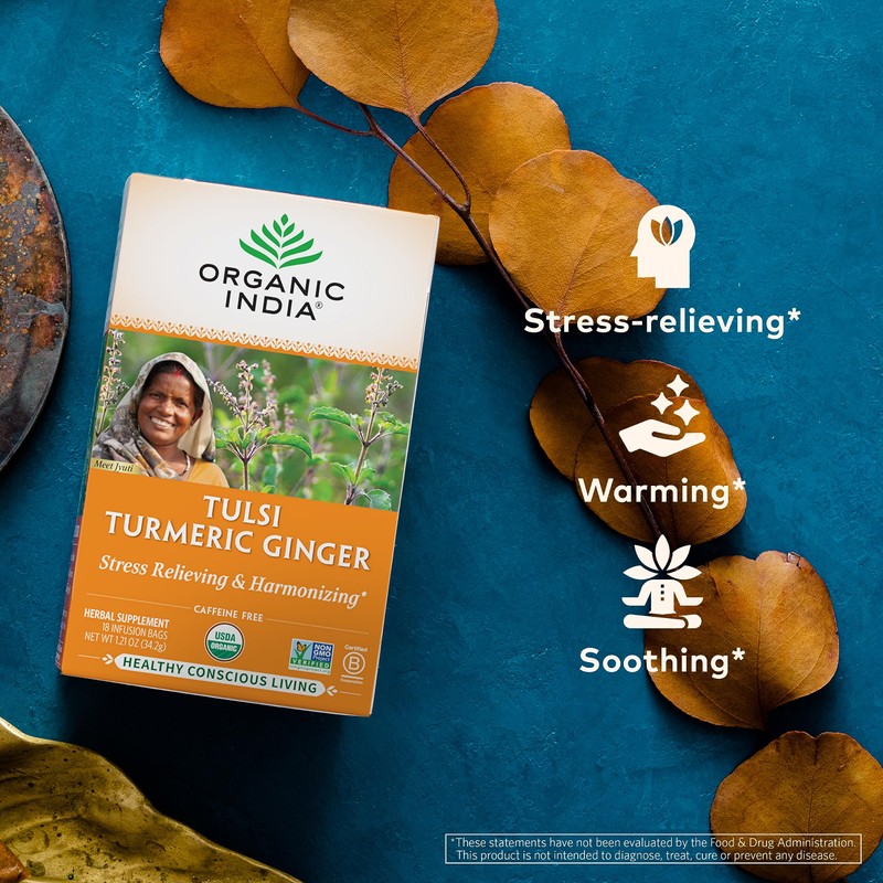 ORGANIC INDIA Tulsi Turmeric Ginger Tea Bags - Herbal Tea,