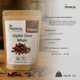 Tropical Goodness Cloves Whole Organic 16 oz (1 lb) | USDA Organic & Kosher Certified | Premium Non-GMO Ceylon Cloves | Fresh Pure Flavor for Cooking, Tea & Baking | Fresh Hand Picked from Sri Lanka