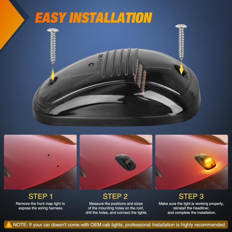 Nilight LED Cab Marker Lights 5 PCS 24 LED Smoke