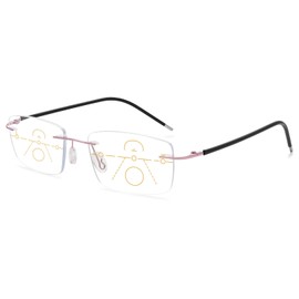VEVESMUNDO Blaulichtfilter Gleitsichtbrille Lesebrille Randlos Titan Metall Ultraleicht Multifocus Progressive Anti Blaulicht Sehhilfe Lesehilfe Brillen für Herren Damen (1 Stück Roségold, 1.0)