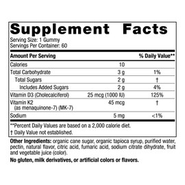 Nordic Naturals Vitamin D3 + K2 Gummies, Pomegranate - 60 Gummies - 1000 IU Vitamin D3 + 45 mcg K2 - Great Taste - Bone Health, Promotes Healthy Muscle Function - Non-GMO - 60 Servings