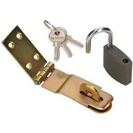 KOTARBAU® Hasp with Padlock, 3 Different Sizes, Yellow Galvanised, Overflow Hinges, Gate Hinges, Throw, Armoured Latch, Safety Hasp (70 mm)