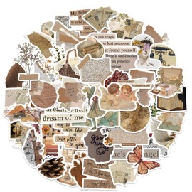 52 Vintage Stickers, Retro Aesthetic Vinyl Stickers for Laptop Scrapbook Kindle Guitar