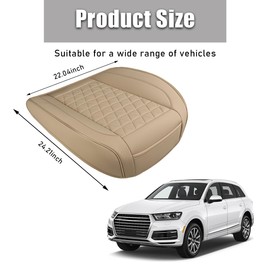 povtii Car Front Seat Cover, 22"×24" Luxury PU Leather Auto Seat Protection Cover, Comfortable Anti Slip Front Bottom Seat Cushion with Full Wrap, Universal Car Accessories (Beige)