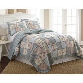 Chezmoi Collection Abbi 2-Piece Garden Floral Vintage Washed 100%-Cotton Reversible Patchwork Quilt Set (Twin)