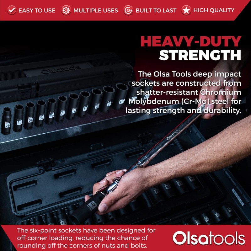 Olsa Tools 1/2-Inch Drive Deep Impact Socket Set - 14-Piece