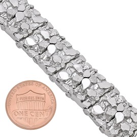 The Bling Factory Thick 15mm Rhodium Plated Chunky Nugget Textured Large Link Bracelet, 8"