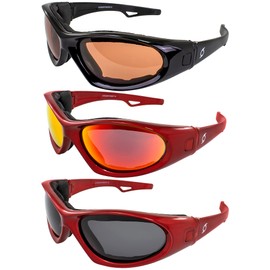 Hurricane Category 5 Jet & Water Ski Floating Sunglasses to Goggles Hybrid 3 Pairs Black Frames with Smoke Lens Red Frames with Smoke & Red Mirror Lenses