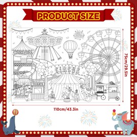 Neptniopllab Carnival Coloring Poster for Kids, 50.5x31.5inch Gaint Coloring Poster Large Circus Coloring Tablecloth Jumbo Coloring Books for Carnival Clown Birthday Activity Party Supplies