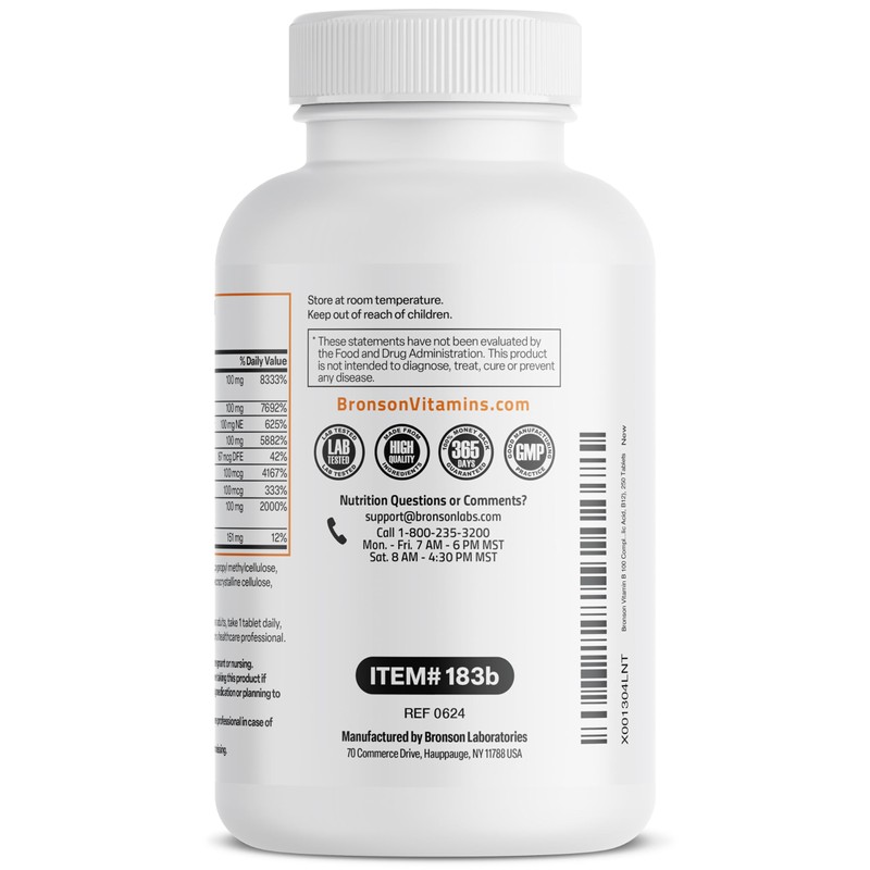 Bronson Super B 100 Vitamin B Complex Sustained Release Contains