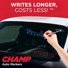 Champ® Auto Markers Pack of 12 – 4mm Tip, Works on Multiple Surfaces, Smudge-Proof, Weather-Resistant, Washable Markers for Auto Shops, Mechanics and Detailing - Red