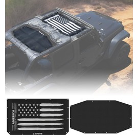 Xprite US Flag Sunshade for 2018-2025 Jeep Wrangler JL 4XE, 4-Door Front & Rear Sun Shade Mesh Top, 2PCS UV/Wind/Noise Blocker, Bikini Top Cover for Off-Road Jeep Accessories