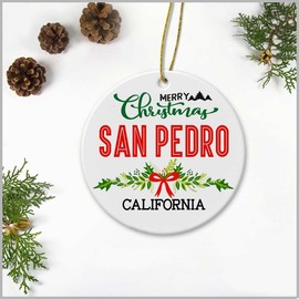 Merry Christmas San Pedro California Ornament - Plastic Round Decoration Ornament Keepsake Christmas Tree Decor Housewarming Gifts Ideas for Friends, Family Members, Couples and Newlywed