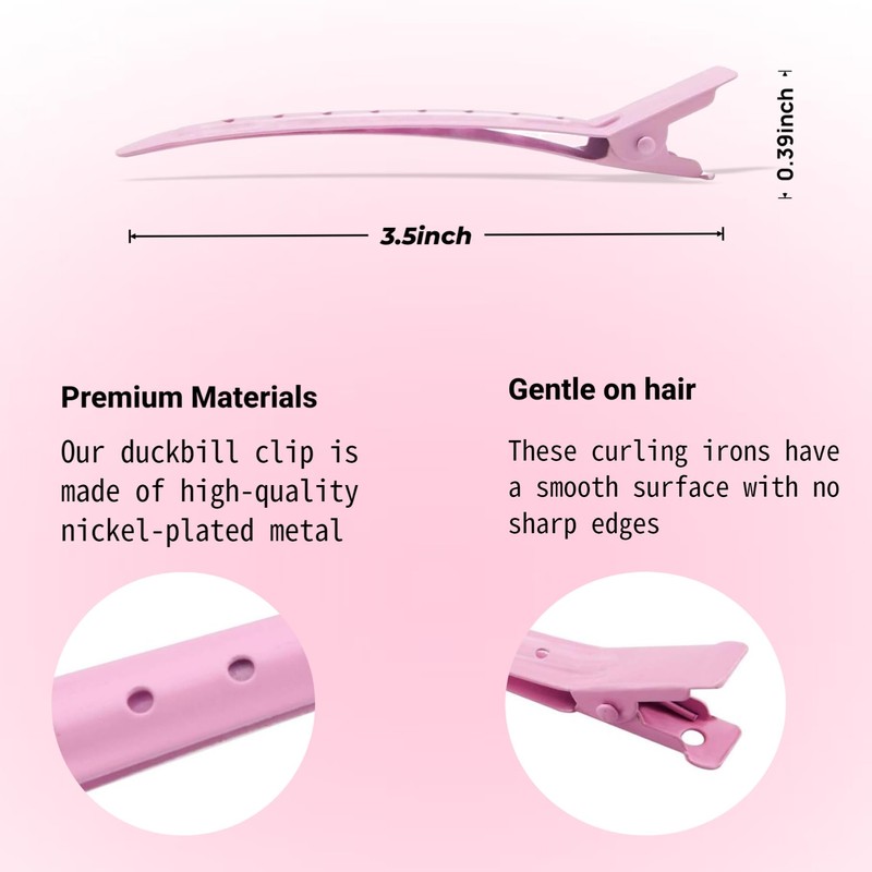 24 Pcs Large Metal Alligator Hair Clips for Curls, Pink