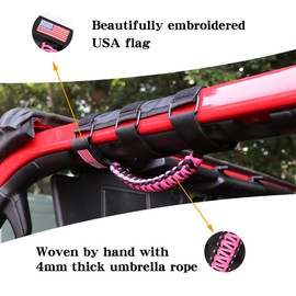 BESTAOO 2 x Roll Bar Grab Handles Paracord Grip Handle for Jeep Wrangler YJ TJ JK JL & Gladiator JT 1955-2022 UTV ATV, Fit for 2 to 4-inch Roll Bars, Upgrade Metal Buckle (Pink)