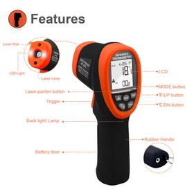Infrared Thermometer Circle Thermometer -58° to 3272°F(-50~1800℃) AP-3272 Pyrometer D:S=50:1 High Temp Thermometer, Non Contact IR Thermometer Gun with Backlit & Flashlight for Kiln Forge