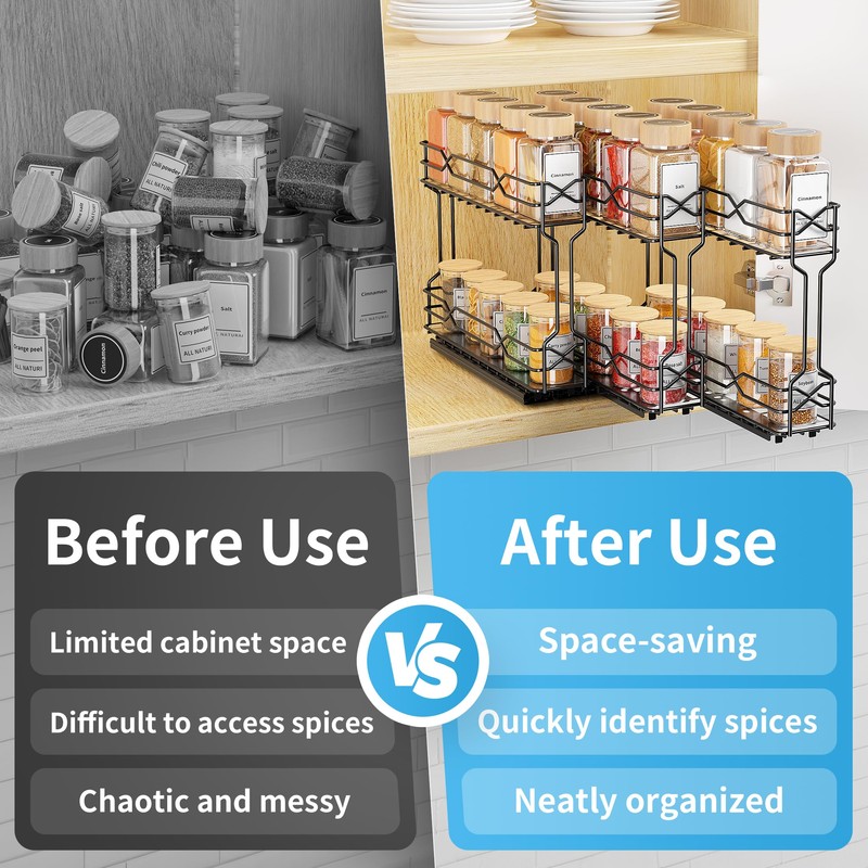 BOIVSHI Pull Out Spice Rack - Heavy Duty Vertical Spice