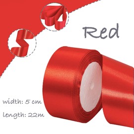 23 Metres Satin Ribbon, Red, 5 cm, Decoration Gift Ribbon, Ribbon, Fabric Ribbon for Dress, Wedding, Christening and Birthday Gifts, Satin Decorative Ribbon, Gift Wrapping