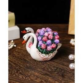 NIODAY Hand Painted Trinket Box Enamel Vintage Jewelry Box Floral Swan Hinged Metal Jewelry Organizer Decorative Treasure Box Unique Valentine's Day Gifts for Her Anniversary