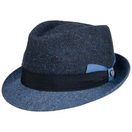 LIERYS Classic Twotone Trilby Wool Hat - Fedora Style - Autumn/Winter - Women & Men - Mottled Multicoloured - Made in Italy, blue