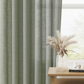 Guken Sage Green Linen Curtains 90 Inch Length for Living Room Bedroom 2 Panels Set Rod Pocket Light Filtering Semi Sheer Window Curtains 52 Inch Width Boho Farmhouse Linen Drapes, W52xL90