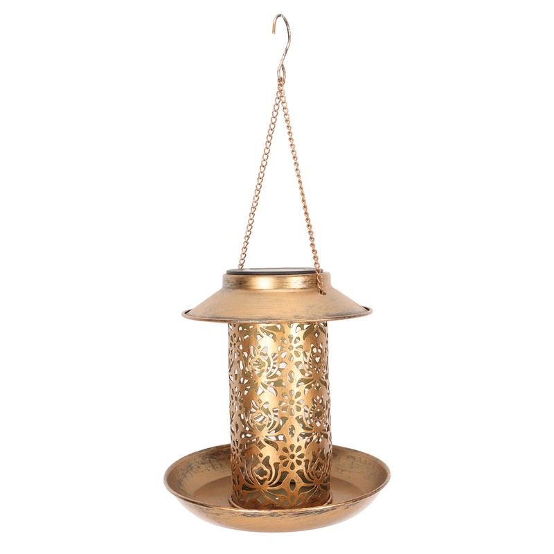Hanging Bird Feeder Solar Powered Light Hollow Design Sturdy Stable
