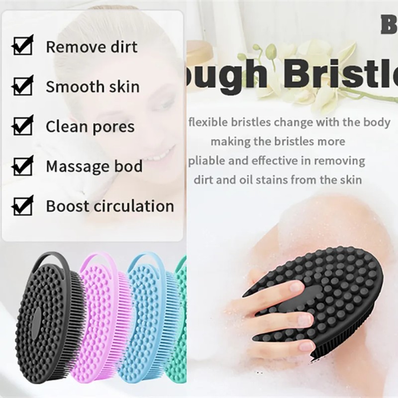 Cepillo Exfoliante De Silicona Para Ducha Con Cuerda Color Rosa