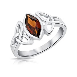 925 Sterling Silver Ring for Women - Silver Garnet Ring - Celtic Ring - Trinity Knot Ring - Celtic Rings for Women - Celtic Jewellery - Red Ring - Size P