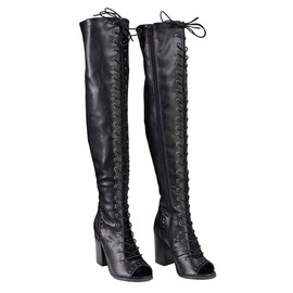 Milwaukee Leather MBL9421 Women's Black Lace-Up Knee-High Fashion Casual Boots with Open Toe - 10