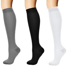 3 Travel Socks Support Stockings Compression Stockings Knee Socks Women Men Black White Grey L/XL (EU 40-43), Black White Grey