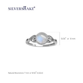 Silvershake 7MM Genuine Gemstones 925 Sterling Silver Victorian Style Solitaire Ring, 10, Sterling Silver Rhodium (White Gold Plated), natural moonstone