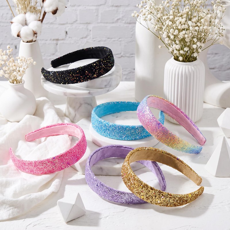MOTIBACK 6Pcs Glitter Rainbow Headbands Non-Slip Sparkly Hair Accessories.