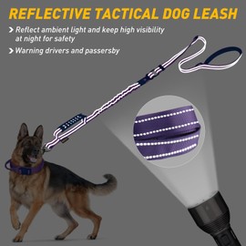 AUBELL Tactical Dog Leash Heavy Duty,4-6ft No Pull Bungee Dog Leash for Small Dogs with Comfortable Padded Dual Handle & Car Seatbelt Buckle,Reflective Adjustable Strong Dog Leash for Training,Purple