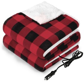 Sealy 12-Volt Heated Car Blanket, Portable Electric Blanket with 3 Heating Levels & 4 Hours Auto Off for Car, Truck, SUV, RV or Camping, Machine Washable, 59" X 43", Plaid
