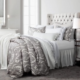 HiEnd Accents Nicole 3 Piece Comforter Set with Pillow Shams, Super Queen Size, Gray Damask Pattern, Traditional Romantic Shabby Chic Style Luxury Bedding Set, 1 Comforter and 2 Pillowcases