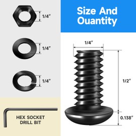 1/4-20 Bolts, 1/4 x 1/2 Button Head Socket Cap Bolts Screws, Fully Threaded Assorted Screws Nuts and Bolts, Black Oxide 1/4 20 Stainless Steel Bolts (20 Sets) by Marysino