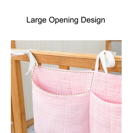 Pawleso Baby Bed Organiser, Muslin Cloths Bed Bag, 38 x 18 cm Toy Bag, Practical Hanging Bag for Burp Cloths, Nappies, Dummies & Toys, Cotton (White, Leopard Spots)