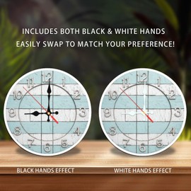 Rustic Farmhouse Style Wall Clock Distressed White Blue Wood Grain 10-Inch Wooden Wall Clock, Silent Movement, Battery Operated (AA Batteries Not Included), Artistic Home Decor, Perfect for Home Acce