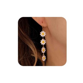 Aneneiceera Vintage Acrylic Daisy Flower Earrings White Daisy Dangle Earrings Enamel Flower Drop Earrings Personlized Boho Flower Summer Earrings Jewelry for Women (White)